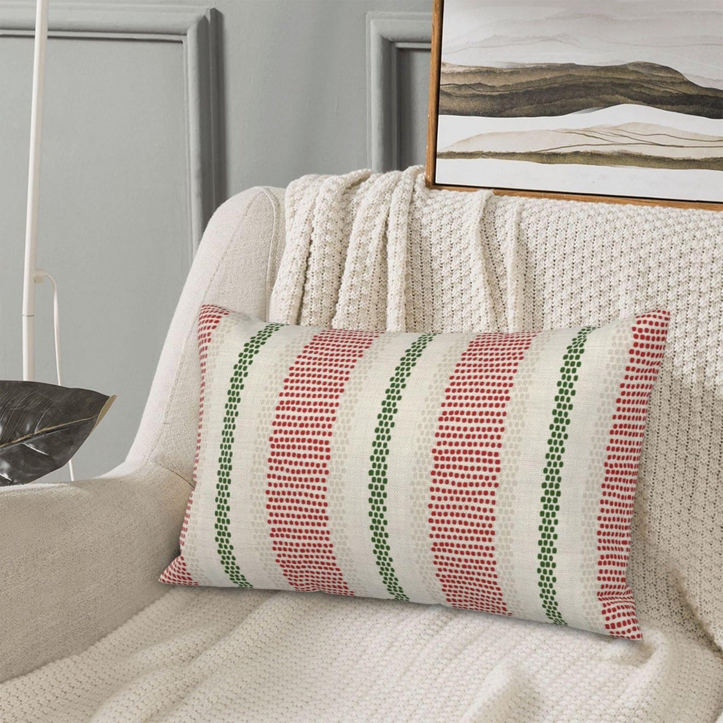DAFENA Red Green Pillow Covers 12x20 Inch 2 Pcs Christmas Polka Dots Striped Decor Throw Pillows Winter Xmas Holiday Modern Outdoor Farmhouse Decoration Pillowcase Linen Cushion Cover for Couch Sofa