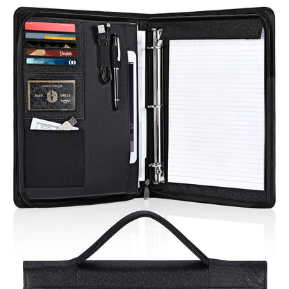 Portfolio Binder, Pacific Mailer 3 Ring Binder Portfolio Organizer with Leather Folder Writing Pad Zipper Business Notebook Binders Tablets Notepads Resumes Documents Holder for Men Women