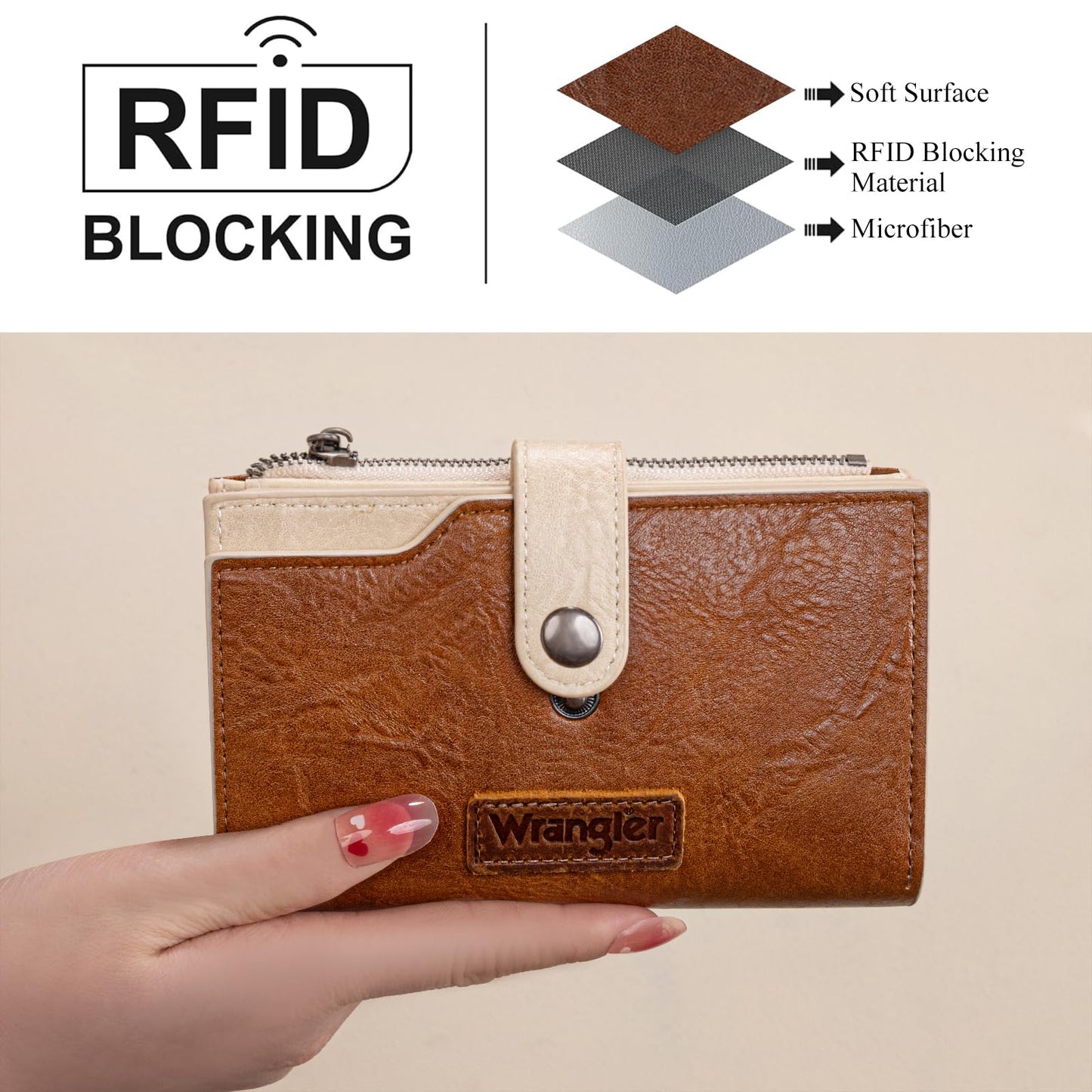 Wrangler Brown Wallets for Women Small Trifold Wallets, Card Cases & Money Organizers Large Capacity Credit Card Cash Wallet Ladies Female Clutch Travel Wallets with ID Window WG119-W0021BR