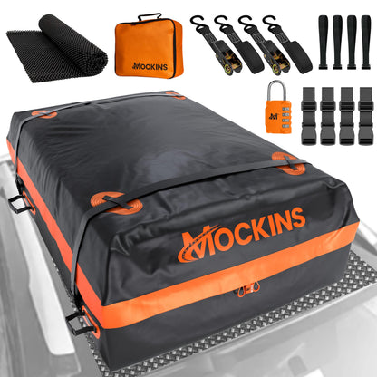 Mockins 30 CuFt Waterproof Rooftop Cargo Bag for Top of Car, SUV, Truck & Large Vehicles | 60"x43"x20" Vinyl Car Roof Bag for Use with or w/o Roof Rack | All-Weather Rooftop Cargo Carrier Set