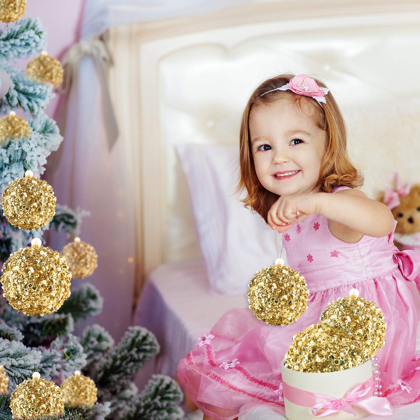 ZHANYIGY 4.25" Christmas Ball Ornaments, 4pc Set Gold Shatterproof Christmas Decorations Tree Balls for Xmas Trees Wedding Party Holiday Decorations (Gold)