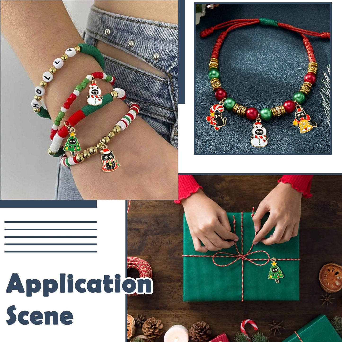 LiQunSweet 30 pcs 5 Styles Christmas Cat Theme Alloy Enamel Charms Xmas Tree Bell Snowman Wreath Candy Cane Charms for DIY Jewelry Bracelet Necklace Earring Craft Keychain Bag