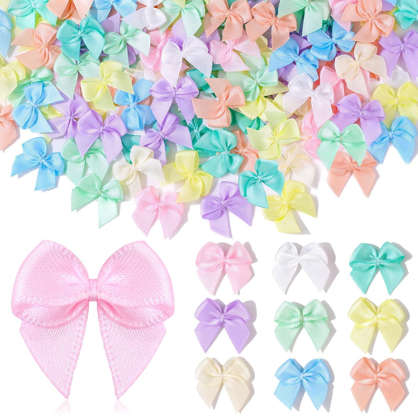 220PCS Tinkrstuff Macaroon Mini Bows for Crafts, 1" Fabric Small Bows for Decoration,Satin Ribbon Tiny Bow for Clothes Ornament, Cute Christmas Tree Bows &Thanksgiving Gifts Party Cake Balloon Decor