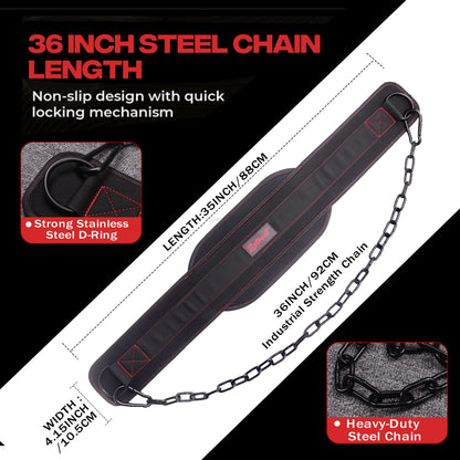 Weightlifting Dip Belt with Chain, Heavy Duty 550-650 lbs Capacity, for Dips and Pull-ups