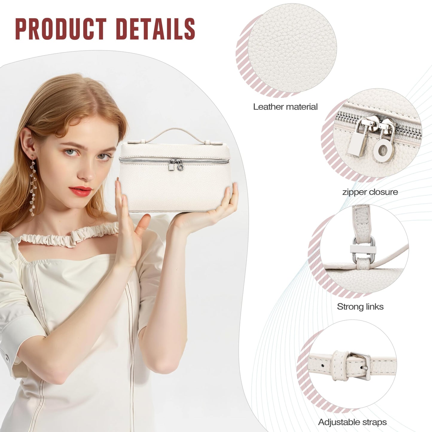 Larcenciel Elegant Small Leather Crossbody Purse for Women, Trendy Cream White Shoulder Bags with Zipper Closure & Adjustable Strap, Cute Top-Handle ladies Handbags for Everyday Work Wedding Going Out