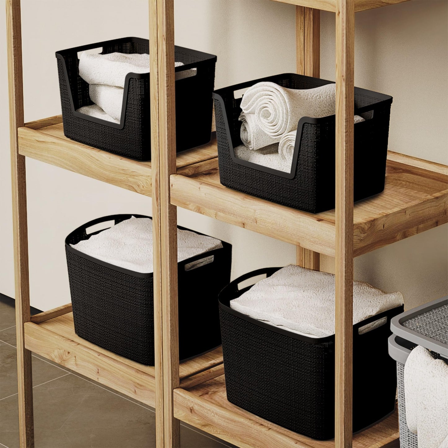 Curver Set of 2 XL 30.5L Jute Decorative Plastic Organization and Storage Baskets - Perfect Bins for Home Office, Closet Shelves, Kitchen Pantry and All Bedroom Essentials, Black