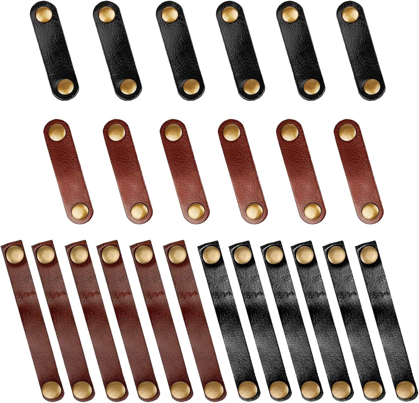 Viaky 24-Pack Leather Cord Organizer Cable Straps, Portable Headphone Usb Cables Keeper Management Ties For Car Office Home (2 Sizes, Black Brown)