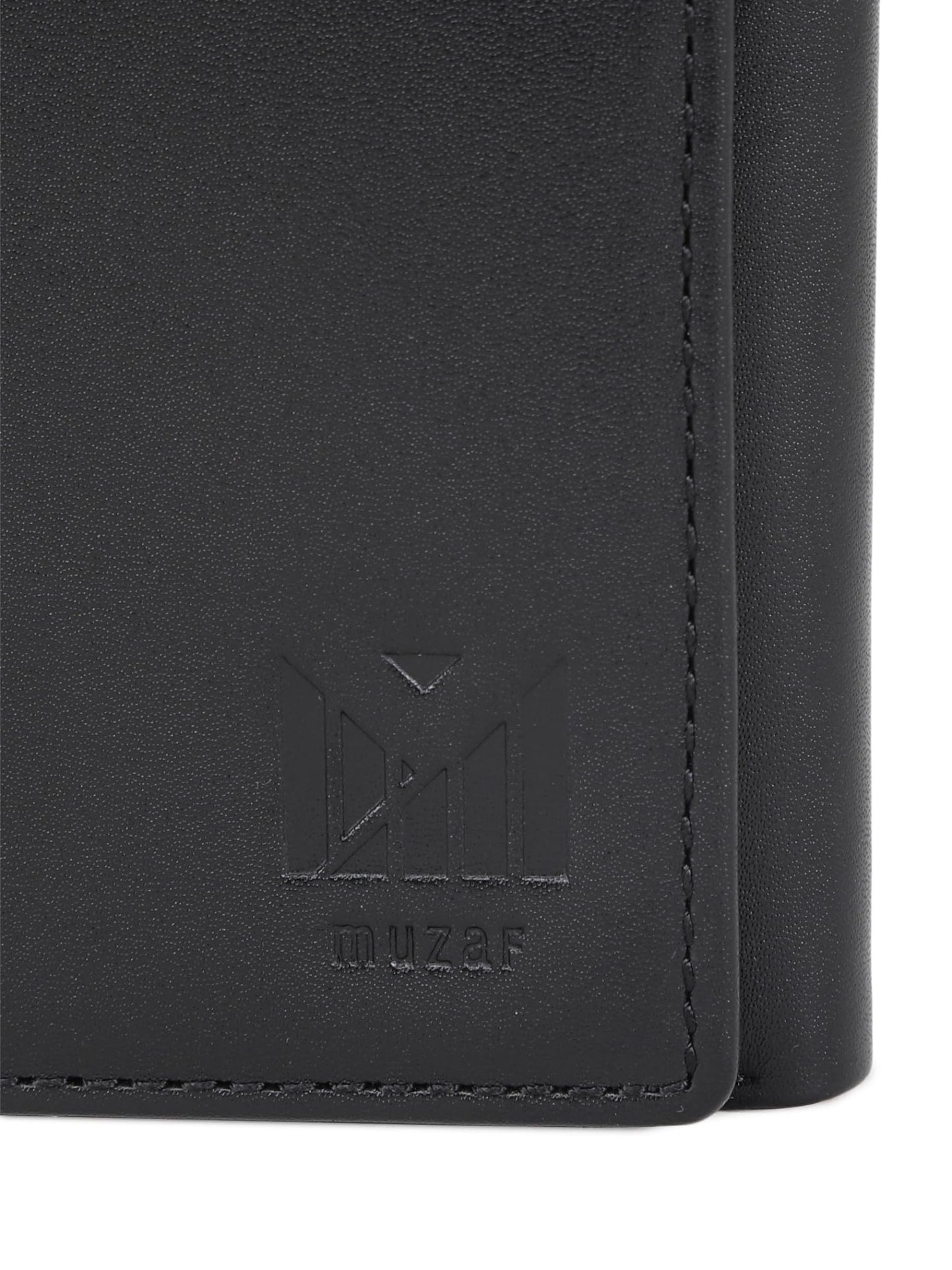 muzaf Trifold Premium Leather Wallet for Men with RFID Blocking (Black Red)