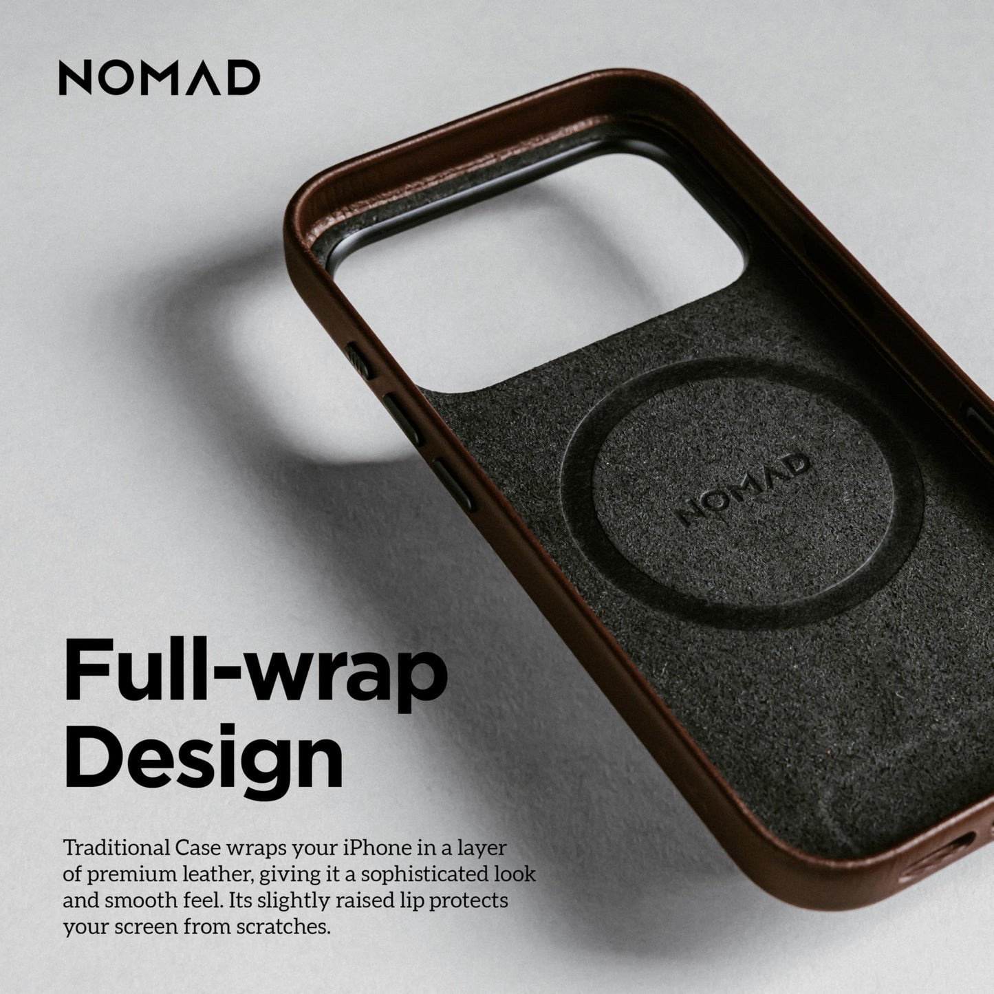 NOMAD Traditional Leather Case Brown Compatible with iPhone 17 Pro Leather Magsafe Charging Compatible Phone Case for iPhone 17 Pro