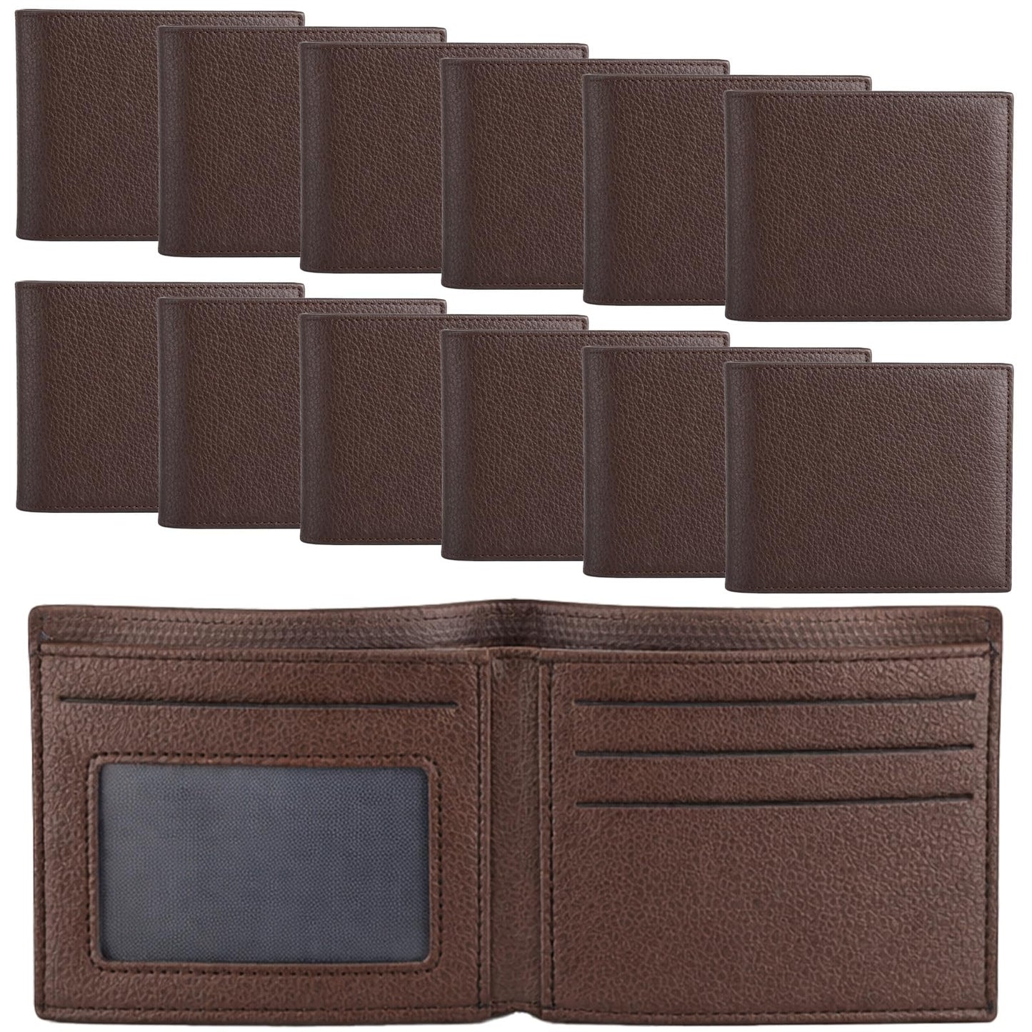Kegeeei 12 Pcs Leather Bifold Wallets For Men, Bulk Mens Wallet For DIY Engraving, PU Leather Personalized Gift Wallets, 4.53x3.54 Inch, Brown