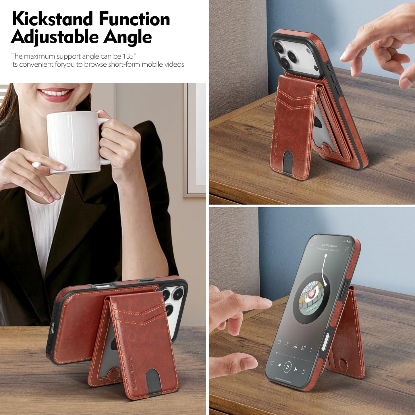 SkyEagle Compatible with Magsafe 2 in 1 Detachable iPhone 17 Pro Max Wallet Case with Card Holder,Women Men Magnetic PU Leather RFID Blocking Flip Kickstand Credit Slots,for Apple 17 ProMax,Brown