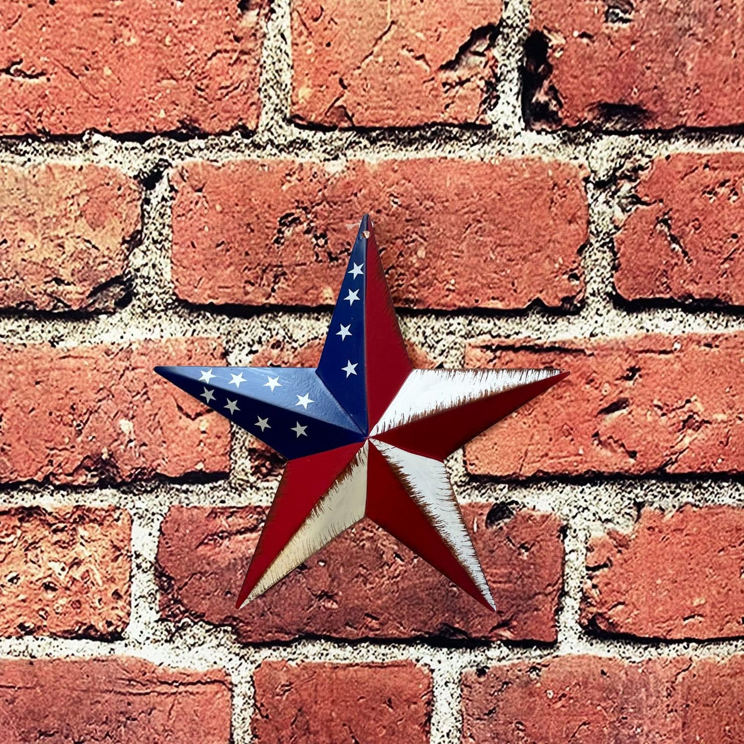 YUMBOR Rustic Metal 3D Barn Star Patriotic Wall Decoration July 4th Country Americana Patriotic Wall Ornament 8 inches