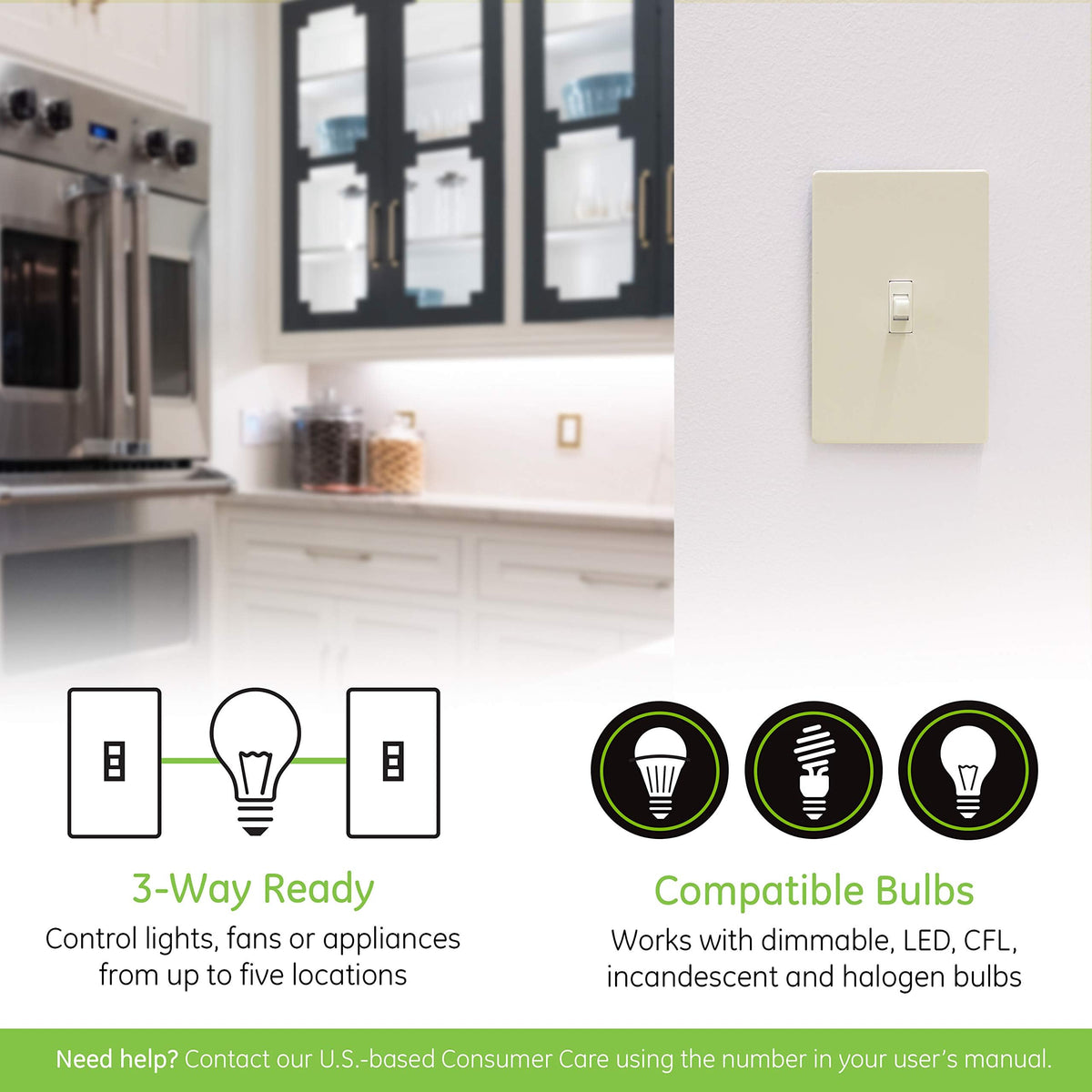 Enbrighten Almond Z-Wave Plus Smart Light Switch with QuickFit and SimpleWire, 3-Way Ready, Compatible with Alexa, Google Assistant, ZWave Hub Required, Repeater/Range Extender, Toggle, 14293