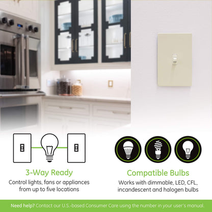 Enbrighten Almond Z-Wave Plus Smart Light Switch with QuickFit and SimpleWire, 3-Way Ready, Compatible with Alexa, Google Assistant, ZWave Hub Required, Repeater/Range Extender, Toggle, 14293
