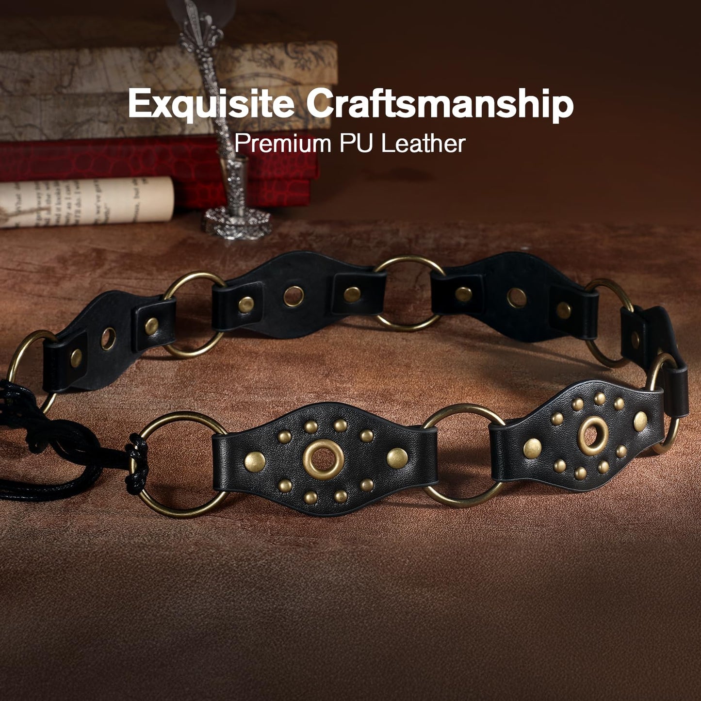 SANSTHS Women Western Belt for Dresses Jeans Pants Boho Belt for Women with Metal Rings Rivets Adjustable Tie Waist Belt