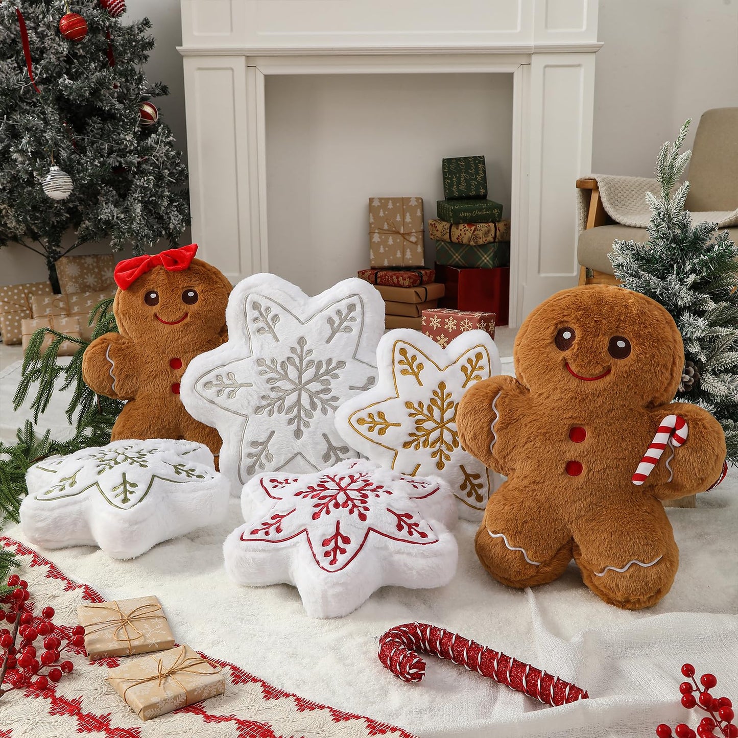 YRXRUS Christmas Snow Pillows, Snow Shaped Pillow, Small Cute Red Snowflake Pillow for Gifts, Christmas Decorations Throw Pillows for Party, Her, Kids, Girls Xmas Home Decor 13.5x13.5 Inches