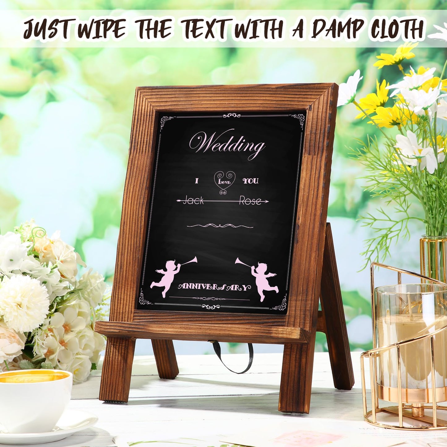 Harloon 3 Pack Christmas Office Products Framed Tabletop Chalkboard Sign 9.5" x 14" with Built-in Ledge and Folding Stand with 5 Chalk Marker for Wedding Kitchen School Birthday(Rustic Brown)