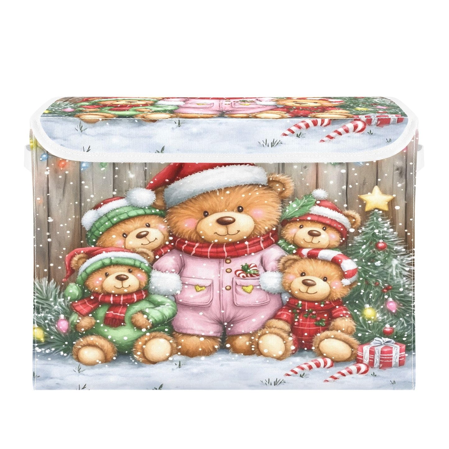 Bolaz Storage Bins with Lids and Handles,Christmas Bear Storage Box Basket with Cover Collapsible Organizer Containers for Home Closet, Shelves