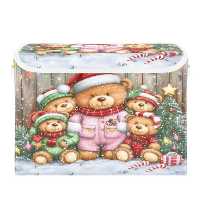 Bolaz Storage Bins with Lids and Handles,Christmas Bear Storage Box Basket with Cover Collapsible Organizer Containers for Home Closet, Shelves