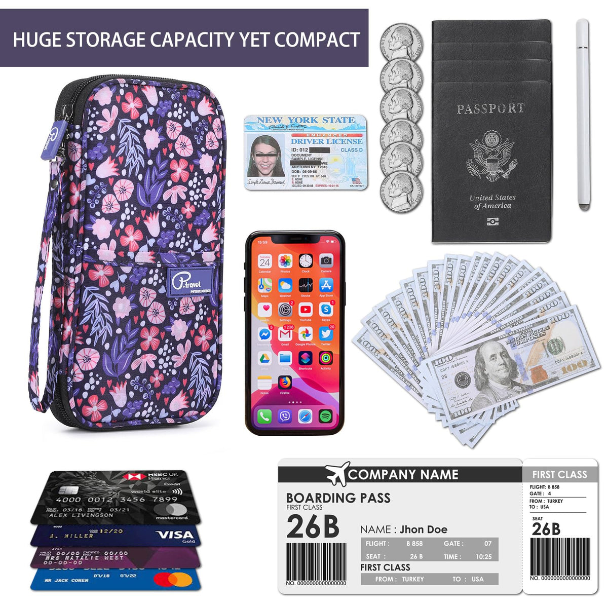 VanFn RFID Travel Passport Wallet, Family Passport Holder, Trip Document Organizer P.Travel Series