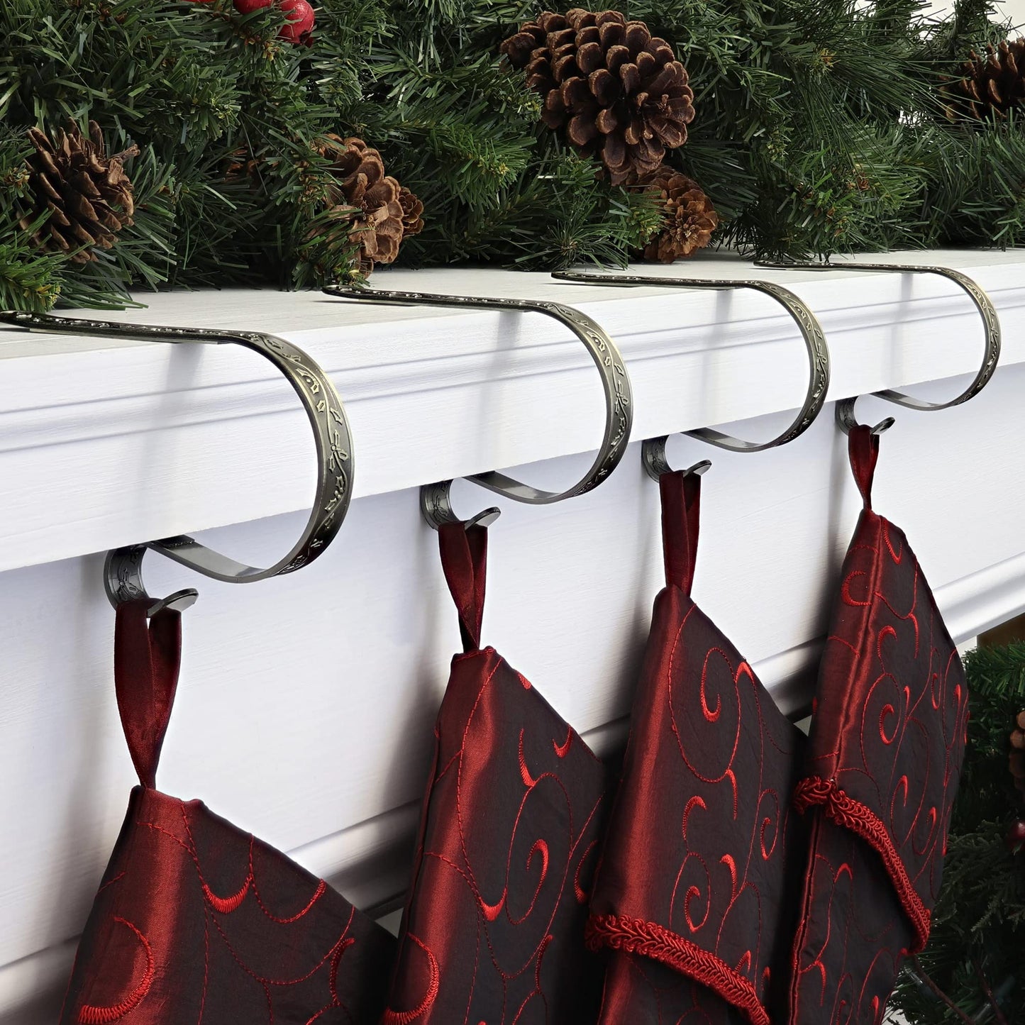 Haute Decor The Original MantleClip® Stocking Holder 4 Pack - Hang Christmas Stockings Safely and Securely from Mantels Up to 3 Inches Thick