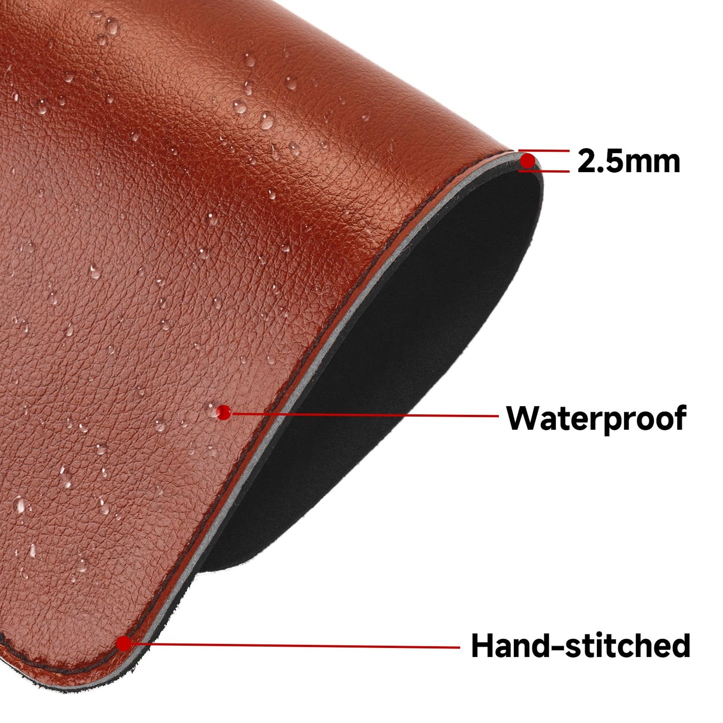 Brown Handmade Leather Mouse Pad with Stitched Edge Micro-Fiber Base with Non-Slip Waterproof, Mouse Pad for Computers, Laptop, 8 x11Inch