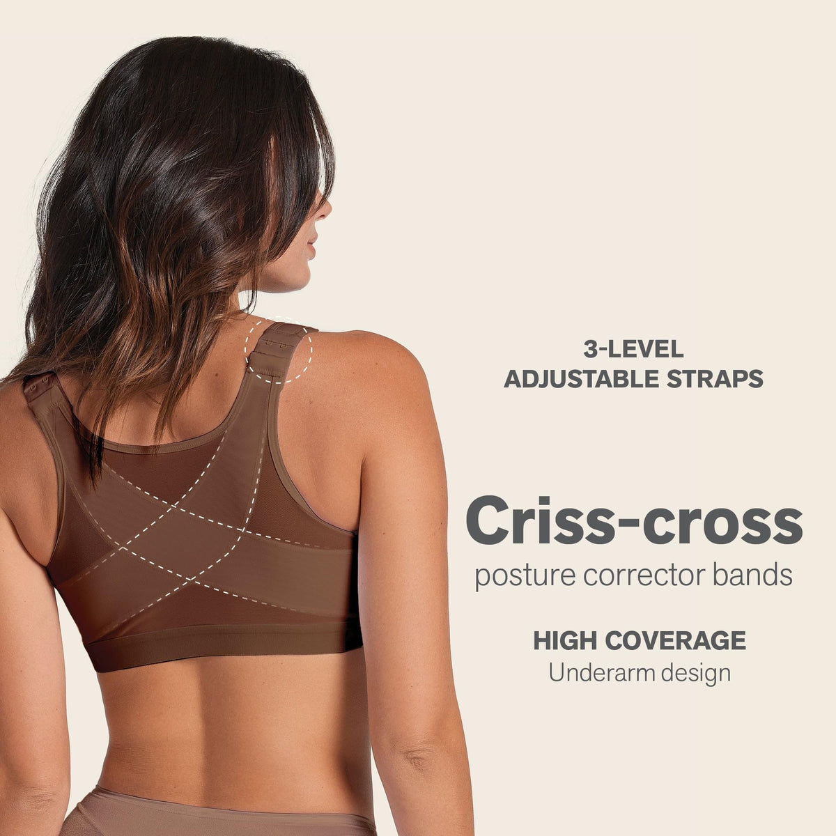Leonisa Posture Corrector Bra, Wireless Front Closure Bra for Women Full Coverage Brown