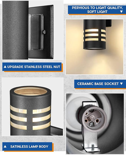 TENGXIN Outdoor Wall Light,Up and Down Cylinder Patio Porch Light,Stainless Steel 304 and Toughened Glass,Black Finished,IP 65 Waterproof