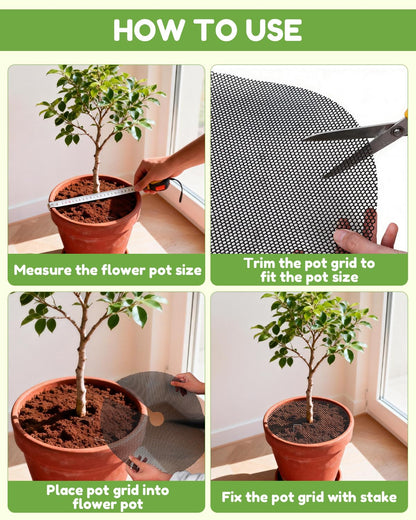 Ztzfacai 4 Pcs 15.7" Plant Pot Grids - Cuttable Plant Pot Soil Protector,Catproof Babyproof Flower Pot Grid Guard with 4 Nails,Indoor Potted Plant Protector,Animals Digging Stopper