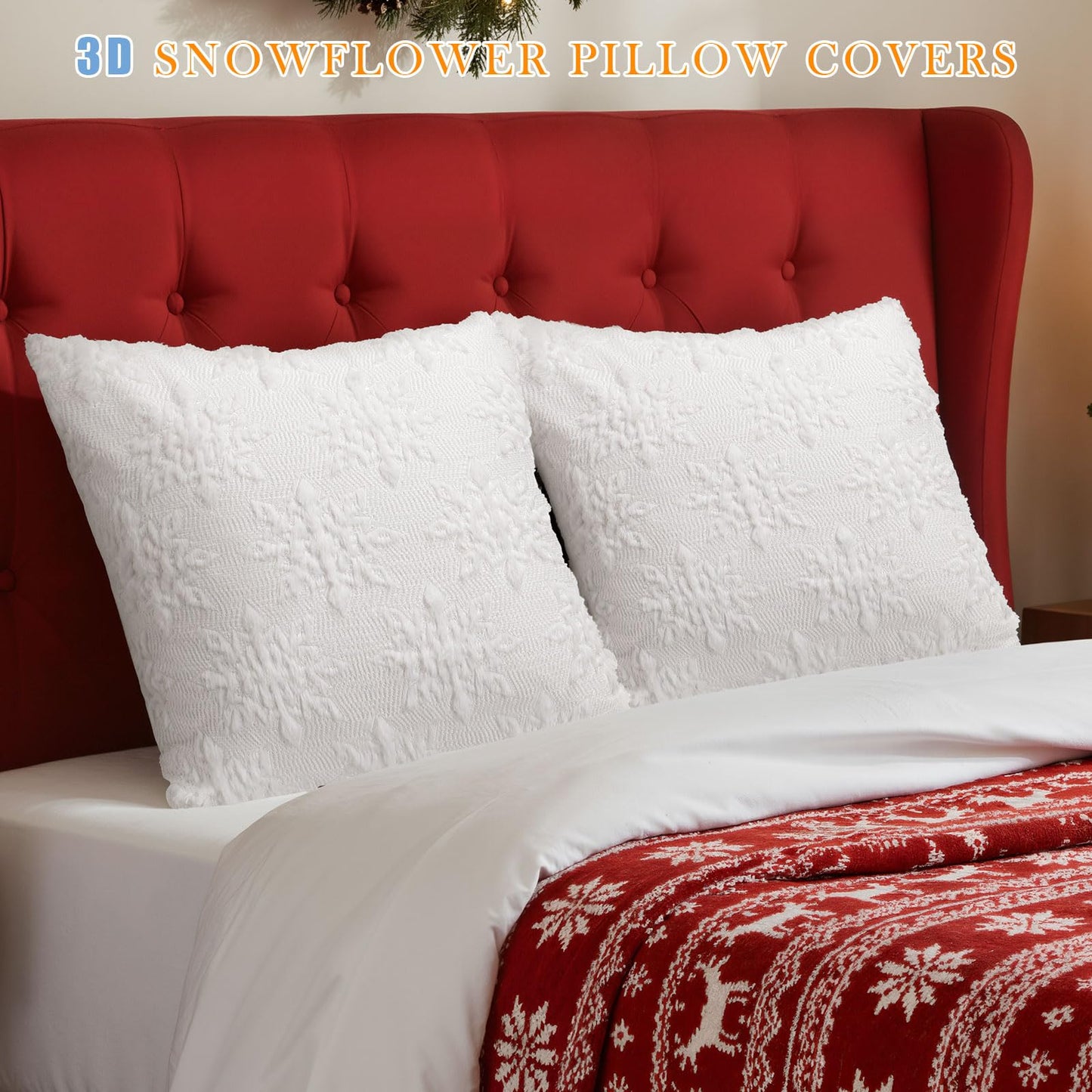 Tudomro 4 Pcs Snowflake Throw Pillow Covers White Winter Pillowcase 3D Embroidered Soft Plush Faux Fur Pillow Covers Winter Modern Home Decorative for Sofa Couch Bed(18 x 18 Inches)