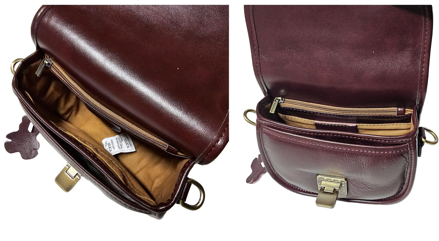 Women Genuine Cow Leather Mini Small Crossbody Shoulder Bag with 2 Detachable Adjustable Straps. Wine Coffee.