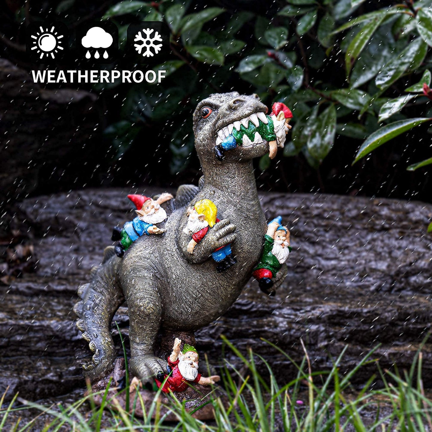 SOWSUN Garden Gnomes Statues Yard Decorations Outdoor Garden Decor, 14” Dinosaur Gnomes Garden Statues, Patio, Lawn Ornament, Gardening Gifts for Women for Housewarming