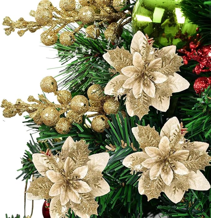 Christmas Flowers Artificial Box Set, Christmas Themed Floral Decorations for DIY Christmas Tree Ornament Wedding Birthday Wreath Decoration (B)