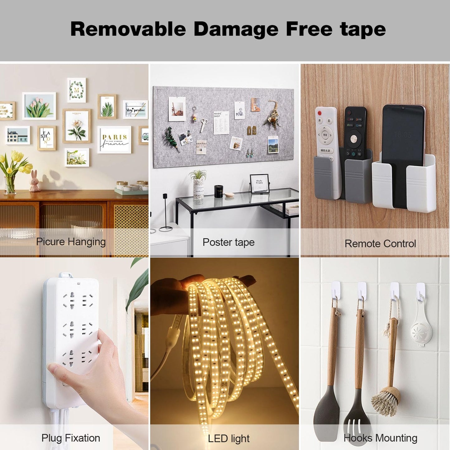 Hasaky Damage Free Removable Wall Tape 18ft, Heavy Duty Double Sided Tape Black, Picture Hanging Strips Replacement, Mounting Tape Adhesive Strips