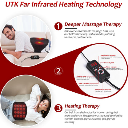 UTK Far Infrared Heating Pad for Back Pain Relief, Hot to 159℉, Gift for Women Men, FSA HSA Eligible Lower Back Massager with 3 Vibration, 16 Timers Auto-Off, 20 Natural Jade, 35-55" Adjustable Size