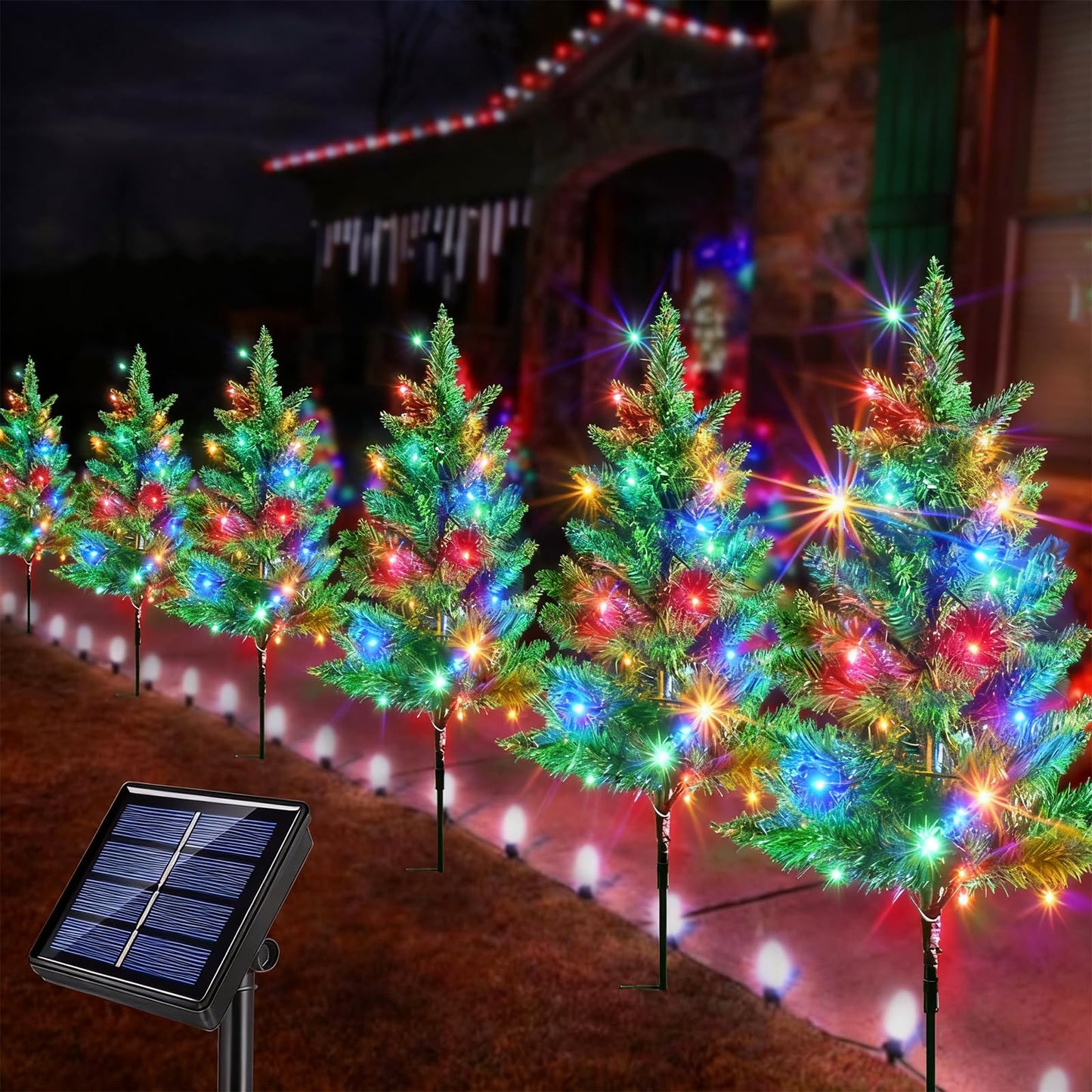 Windpnn Upgraded 6-Pack 120 LED Solar Christmas Garden Stake Lights, Outdoor Waterproof Solar Xmas Tree Yard Stake Christmas Pathway Lights for Christmas Decorations Garden Yard Lawn Pathway (8 Modes)