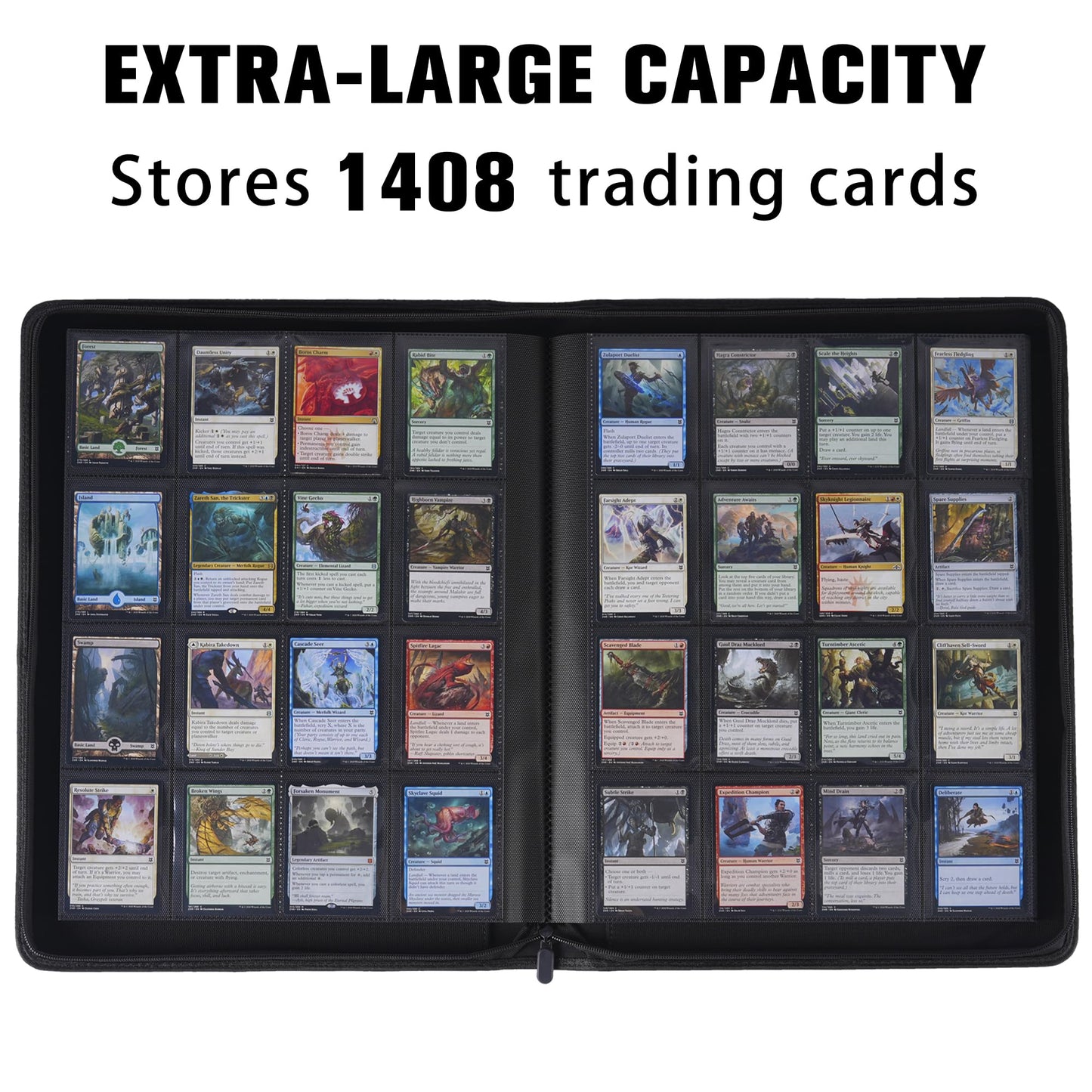 MORABTO Card Binder 16 Pocket,Trading Card Binder Holds up to 1408 Cards with 44 Sleeves,Zipper Card Holder Album Compatible with TCG/Sports Cards-Black
