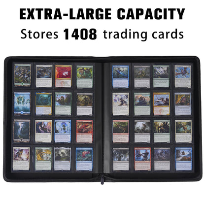 MORABTO Card Binder 16 Pocket,Trading Card Binder Holds up to 1408 Cards with 44 Sleeves,Zipper Card Holder Album Compatible with TCG/Sports Cards-Black