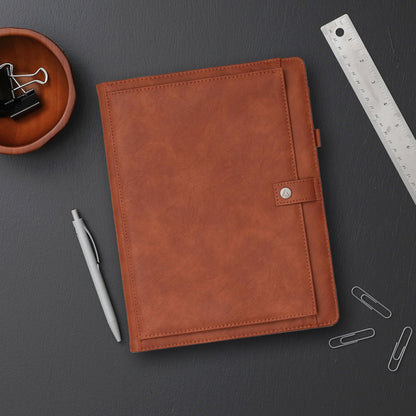 Blue Sky ASMBLD Faux Leather Padfolio, 12.13" x 9.45", Letter Size, Undated, Professional Portfolio with Notepad, Business Organizer for Meetings and Office, Tan