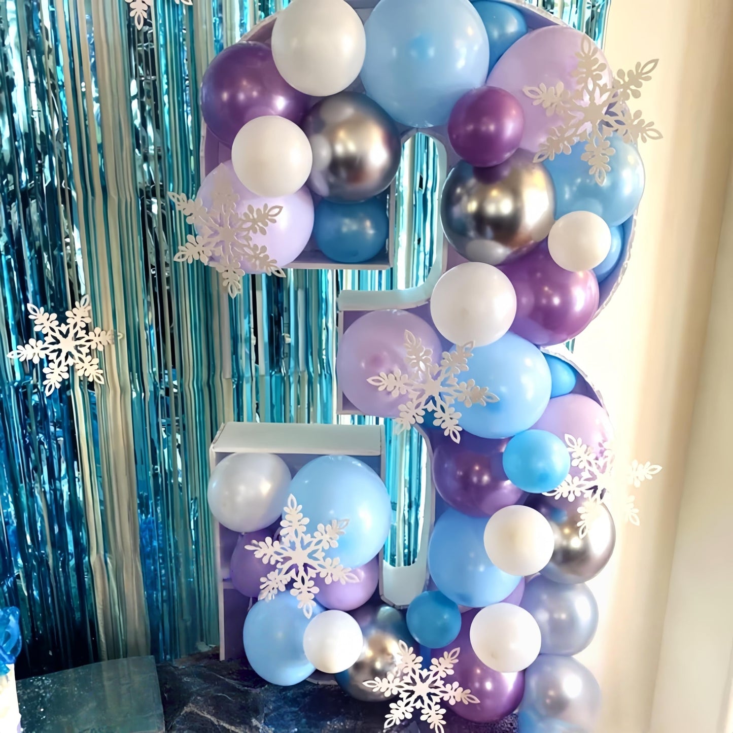 Winter Balloon Garland Arch Kit, 103Pcs Pearl Purple Blue White Metallic Silver Snowflake Latex Balloons Garland for Christmas Winter Wonderland Theme Princess Birthday Baby Shower Party Decorations