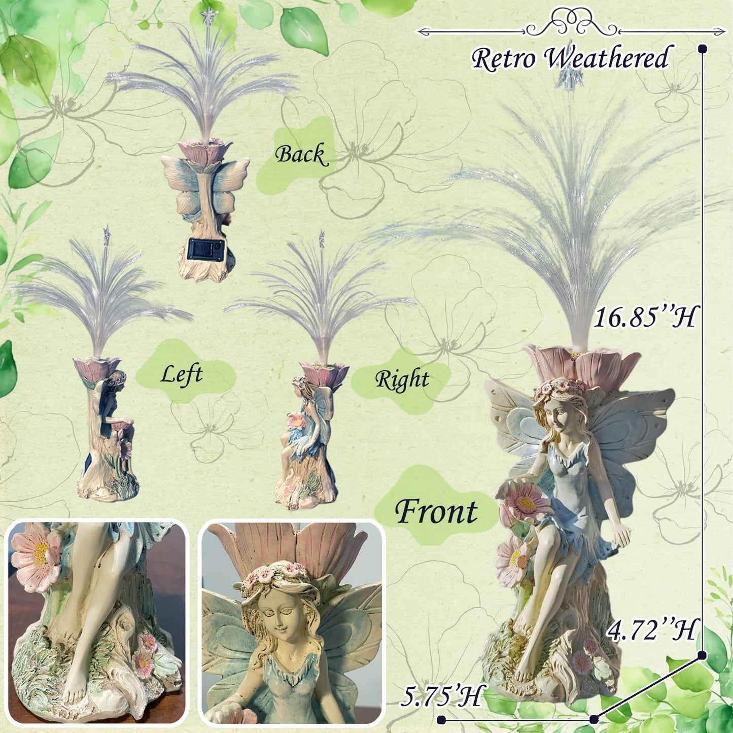 Fairy Garden Decor Statue - 17 inch Solar Flower Fairy Garden Statues With Colour Changing Fiber Optic Lights Outdoor Statues for Yard Patio Balcony, fairies Figurines Gifts for Mom Grandma Women.