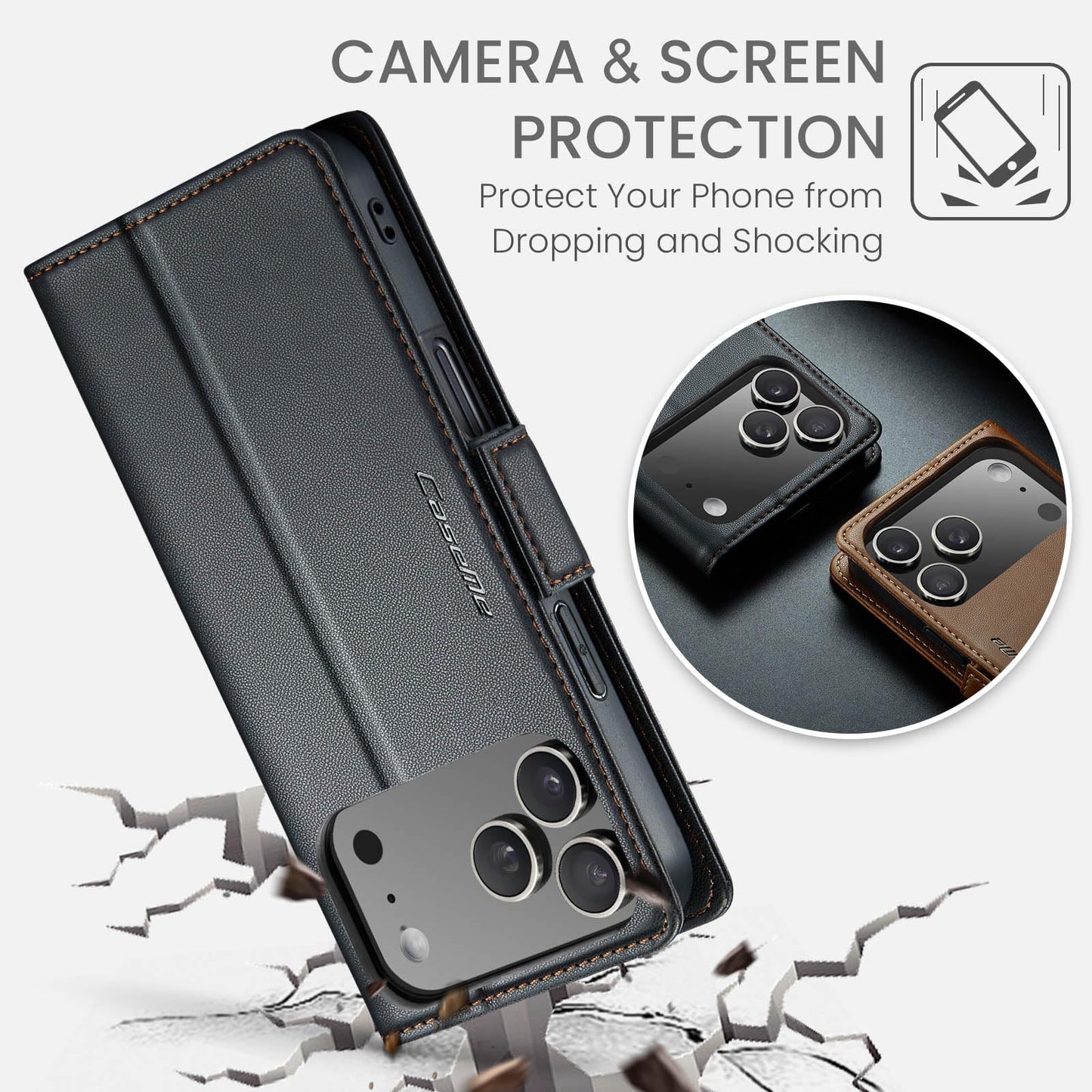 SINIANL Leather for iPhone 17 Pro Max Case Wallet, PU Leather Wallet Case Flip Folio RFID Blocking Card Holder Stand Phone Cover for iPhone 17 Pro Max, Black