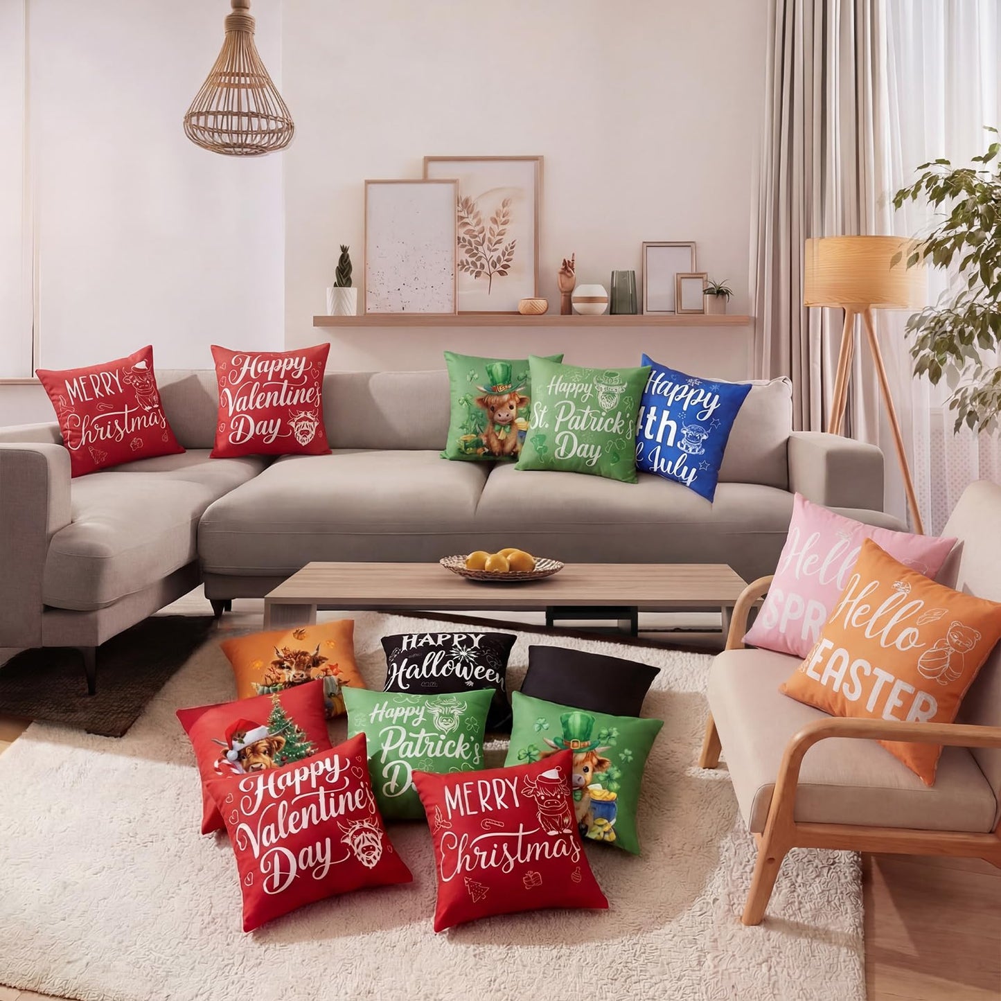 Mindsoft 20 Pcs Holiday Pillow Covers 18 x 18 Easter Pillow Cover Spring Summer 250th Anniversary Pillowcase Decorative Seasonal Cushion Case for Farmhouse Home Sofa(Highland Cow)