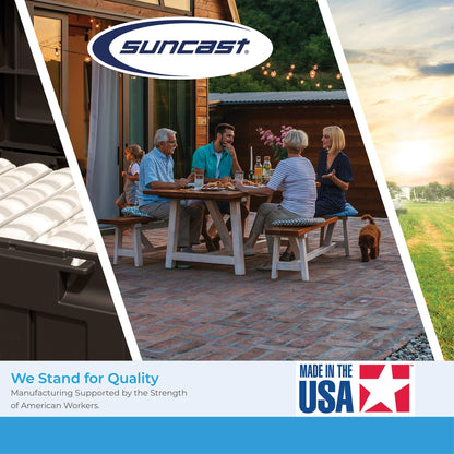Suncast Vertical Outdoor Storage Shed with Reinforced Floor, Lockable Double Doors, All-Weather Construction, and Multi-Wall Panels, Vanilla, Made in the USA