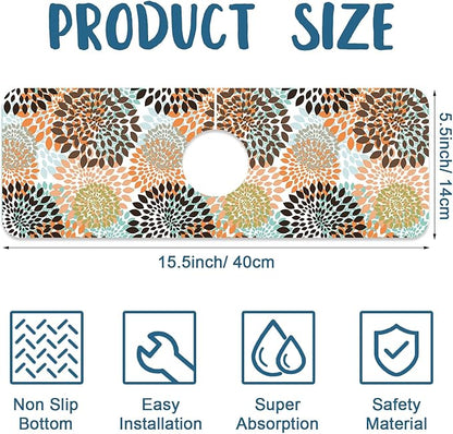 Vintage Flowers Kitchen Sink Splash Guard Faucet Mat Abstract Floral Super