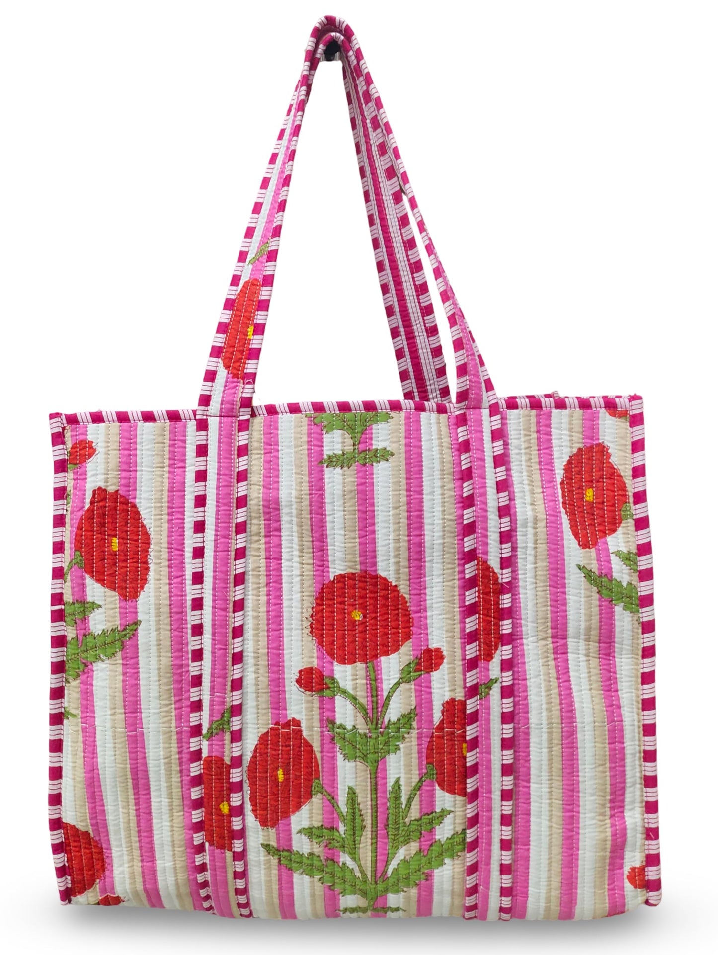Floral Cotton Tiger Block Print Tote Bag, Indian Handmade Shopping Shoulder Beach Bag, Unisex Market Daily Use (1, 38)