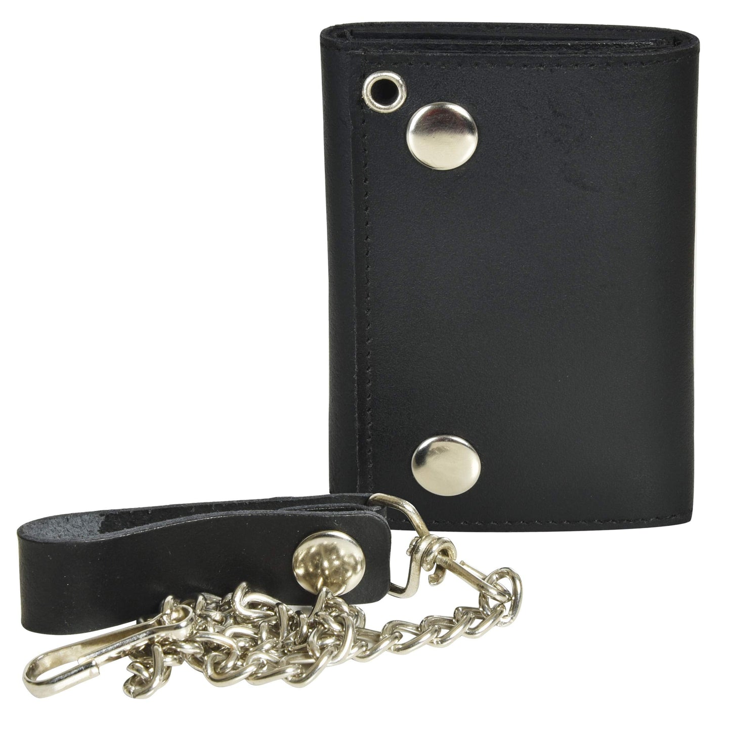 Leatherboss Genuine Leather Men Trifold Biker Chain Wallet Credit Card Holder for Motorcycle Bikers Truckers, Black