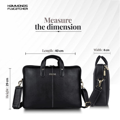 HAMMONDS FLYCATCHER Genuine Leather Laptop Bag for Men with Padded 15.6 Inch Laptop Sleeve, Leather Messenger Bag for Men - Briefcases with Multi Pockets for Office and Travel Use - Classic Black