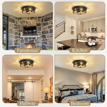 Flush Mount Ceiling Light Fixture,Vintage Metal Black Hallway Light Fixtures Ceiling,Light Fixtures Ceiling Mount for Farmhouse,Kitchen,Hall,Brown(1 Pack (Retro Metal Black, 13.11 inch)