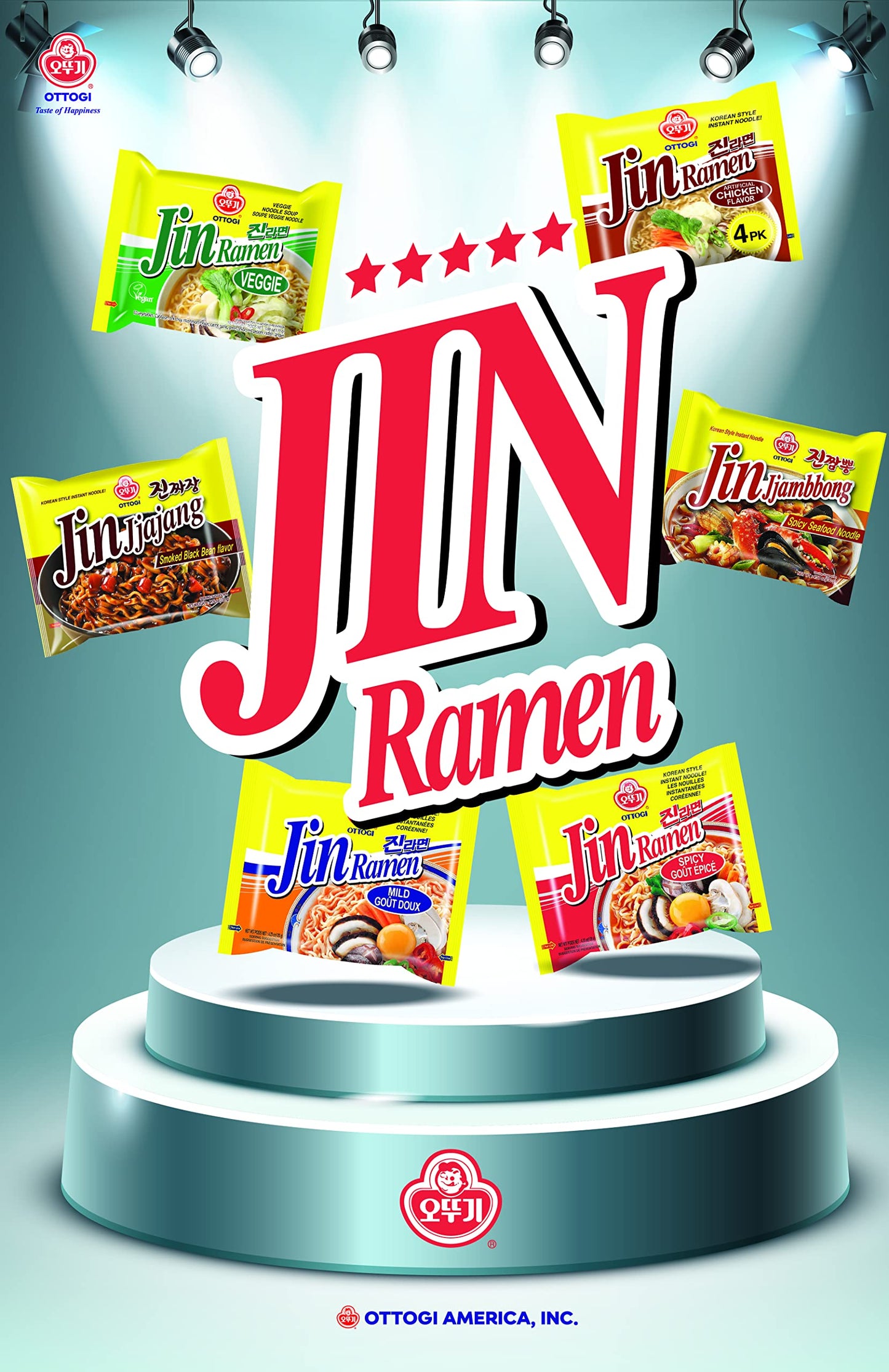 OTTOGI Jin Ramen Mild Flavor, Authentic Korean Instant Noodle, Genuine Korean Ramen Soup Mix, 4.23oz x 4 Pack